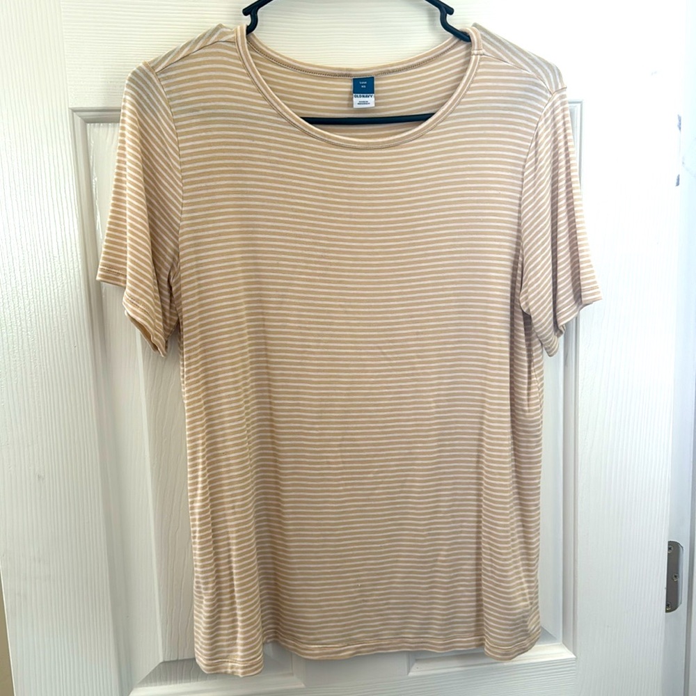 Old Navy White and Beige Striped Shirt - Size XS